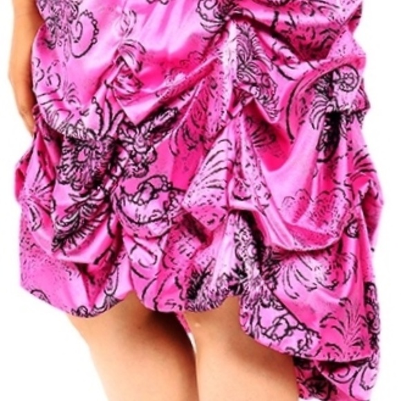 VINTAGE * PINK & BLACK * STRAPLESS SATIN DRESS 24 - Picture 5 of 8